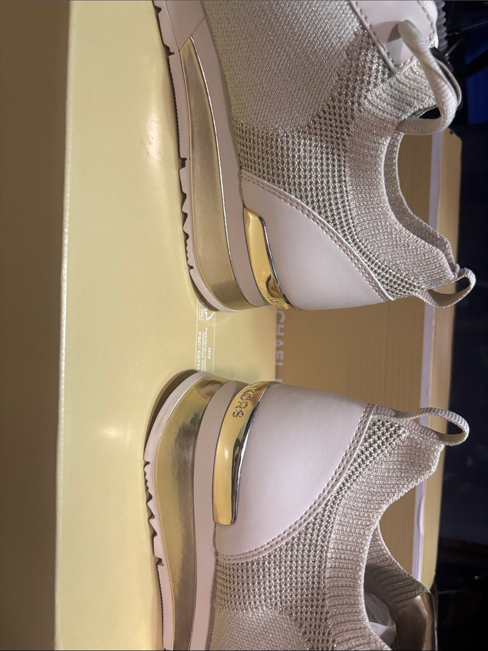 Michael Kors Cream & Gold MK Logo Knit Lace-Up Sneaker - Picture 4 of 5